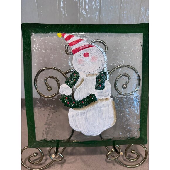 Foreside 9" X 9" Painted Glass Plate Snowman Design Holiday Décor Art-Glass - Picture 3 of 5